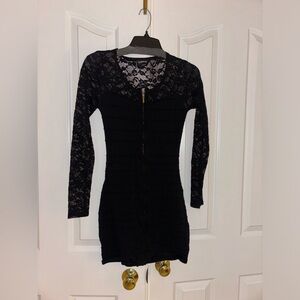 bebe Black Long Sleeve Lace Dress